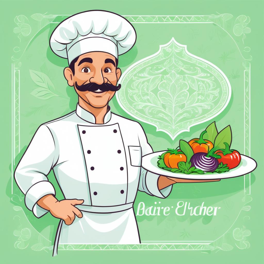 Cheerful Chef with Mustache and Stir-Fry