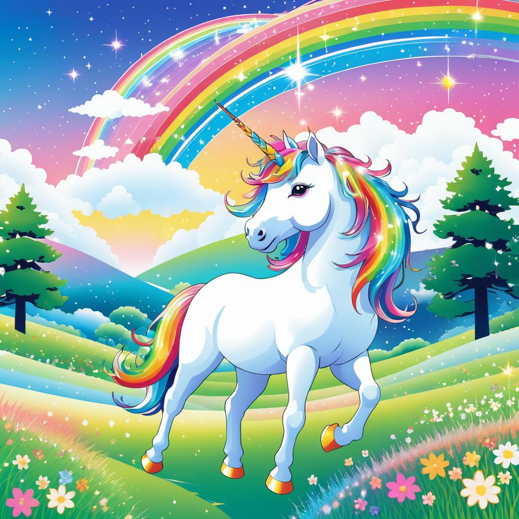 Whimsical Unicorn in Colorful Meadow