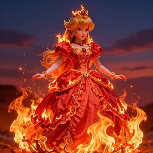 Princess Peach in Fiery Silk Dress