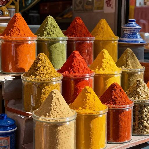 Colorful Spice Canisters at Market
