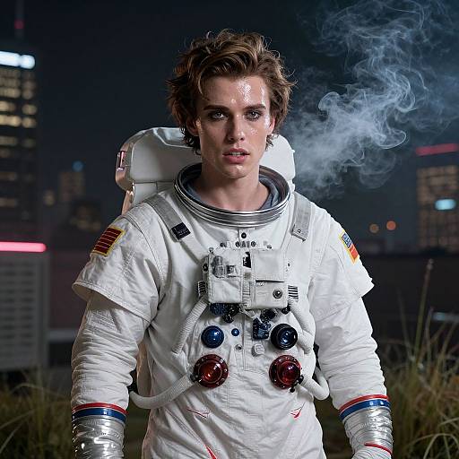 Victorian Astronaut in Moody Neon City