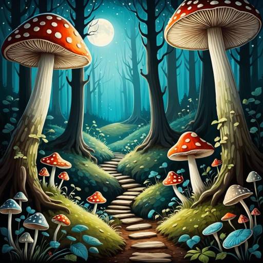 Enchanted Moonlit Forest with Mushrooms