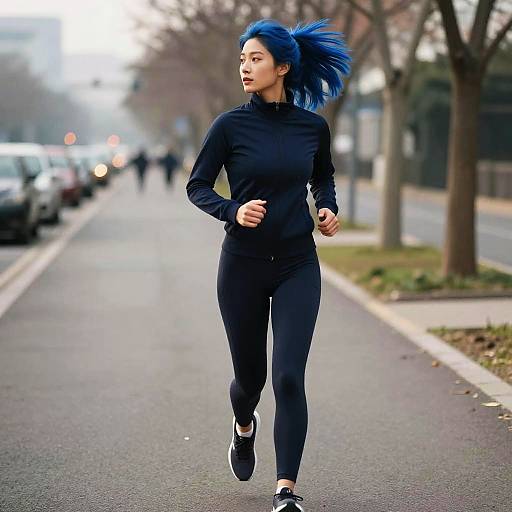 Midnight Blue Hairstyle on Female Athlete