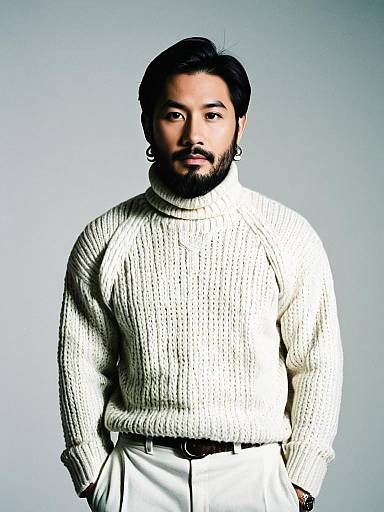 Man in White Cable Knit Sweater and Turtleneck