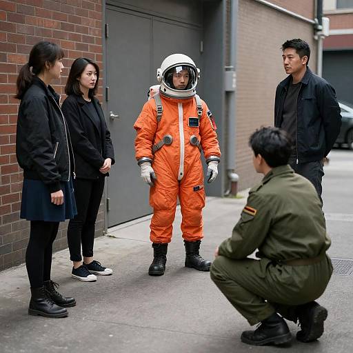 Astronaut Encounter in Urban Alleyway