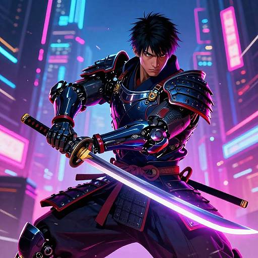 Futuristic Samurai in Neon City