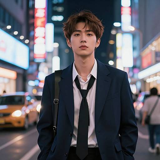 Neon-Lit Asian Male Portrait