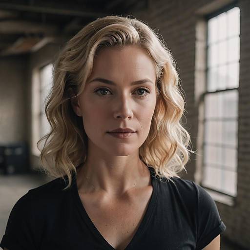 Serious Blonde Woman in Industrial Loft