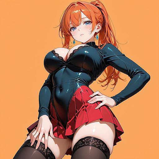 Anime Girl in Black Leotard and Red Skirt