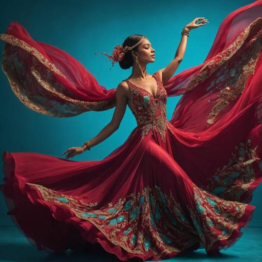 Elegant Dancer in Crimson Gown Elegant Dancer in Crimson Gown