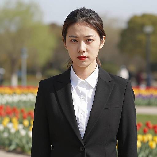 Serious Businesswoman in Garden