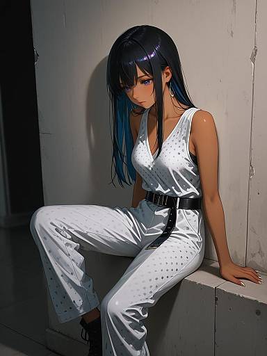 Fashionable Anime Girl in Jumpsuit