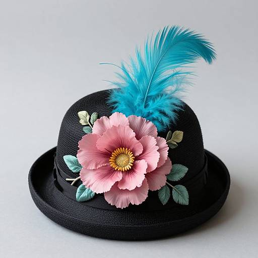 Vintage 1940s Floral Feathered Hat