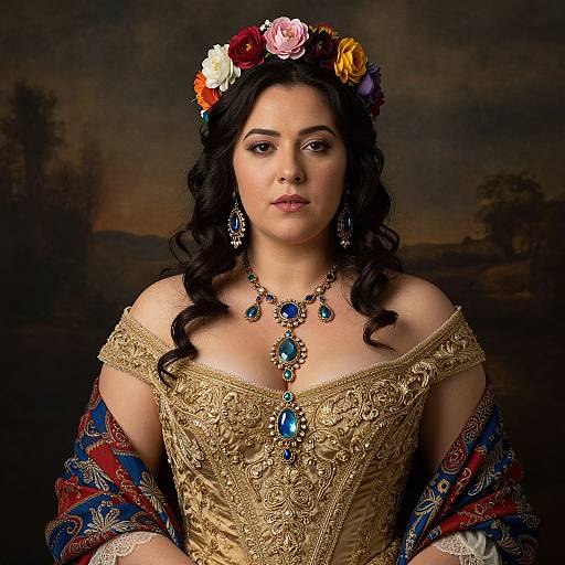 Elegant Curvy Woman in Ornate Gown