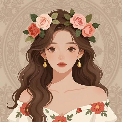 Digital Portrait of Woman with Floral Crown