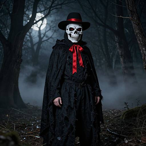 Haunting Skull-Masked Figure in Forest