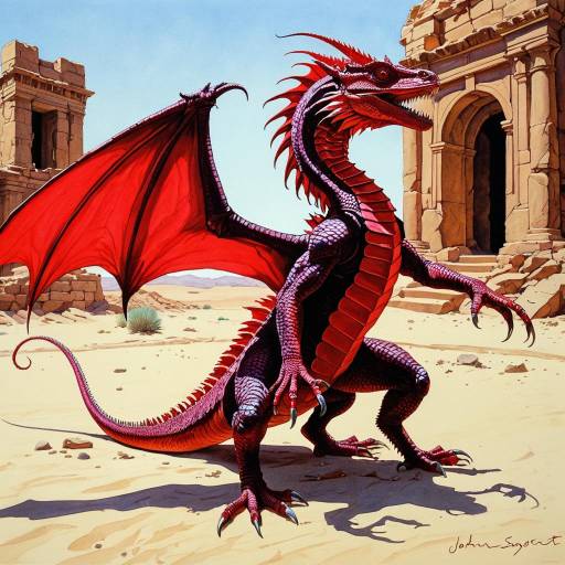 Crimson Basilisk in Desert Ruins