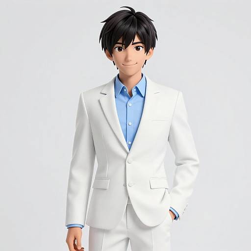Realistic Anime Character in White Suit