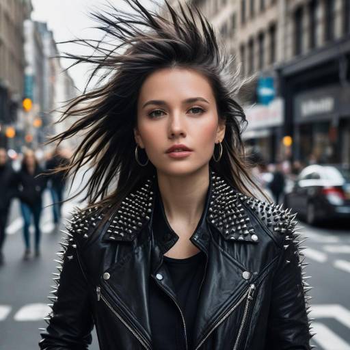 Dynamic Urban Fashion: Woman in Spiky Jacket