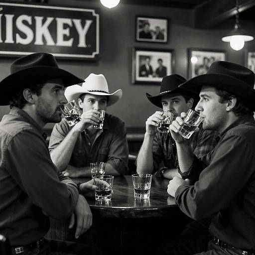 Cowboys Drinking Whiskey at Bar