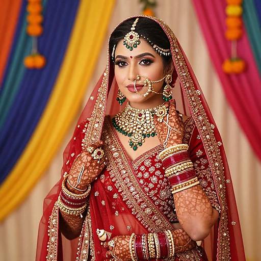 Traditional Indian Bride in Red Lehenga
