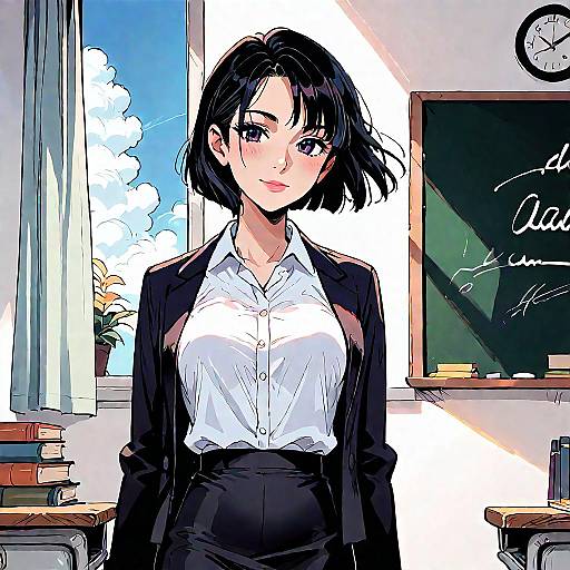 Anime Teacher in Classroom Setting