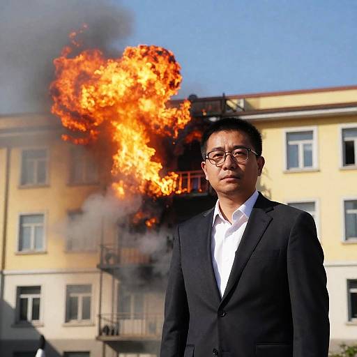 Dramatic Urban Scene with Fireball