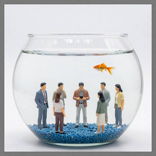Eight Miniature Figures in Fishbowl