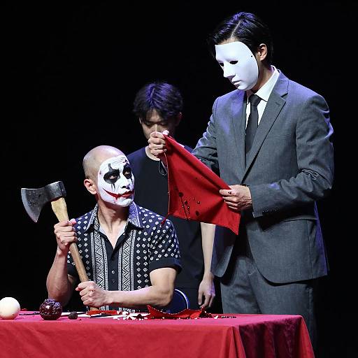 Chilling Stage Scene with Eerie Characters