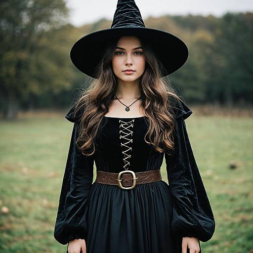 Enchanting Medieval Witch in Black Dress