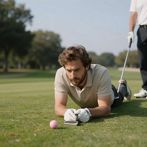 Man Focused on Golf Ball in Nature