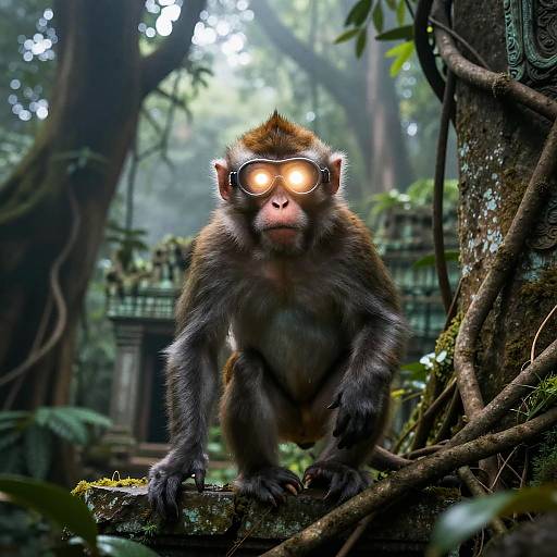 Clever Monkey Exploring Ancient Ruins