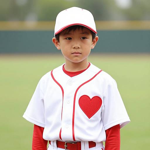 Boy in White Baseball Uniform
