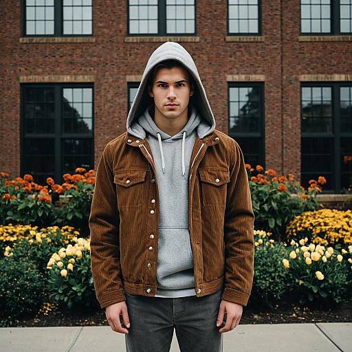 Young Man in Brown Corduroy Jacket Outdoors