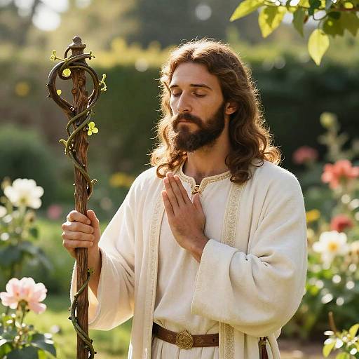 Jesus Healing in Lush Garden