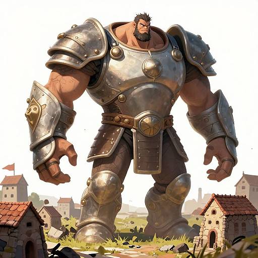 Giant in Armor Destroying Village