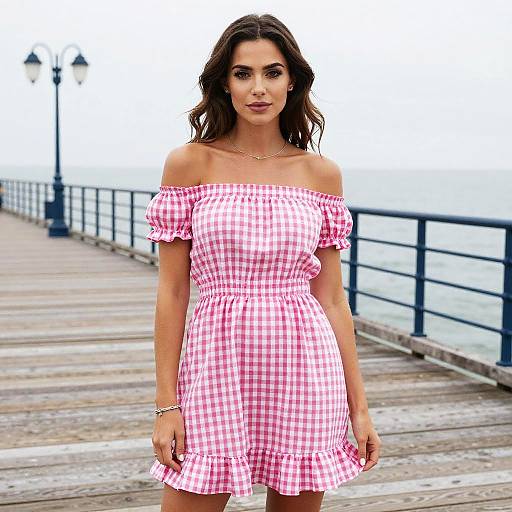 Toned Woman in Pink Gingham Dress
