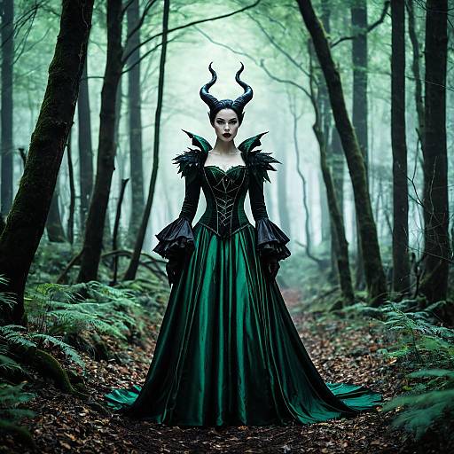 Woman in Maleficent-inspired Costume in Dark Forest