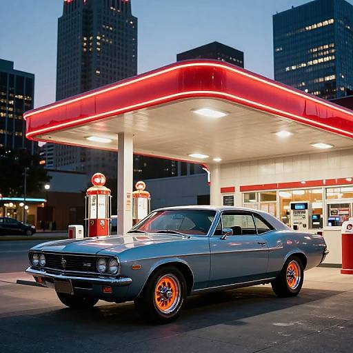 Vintage 70s Detroit Gas Station Scene