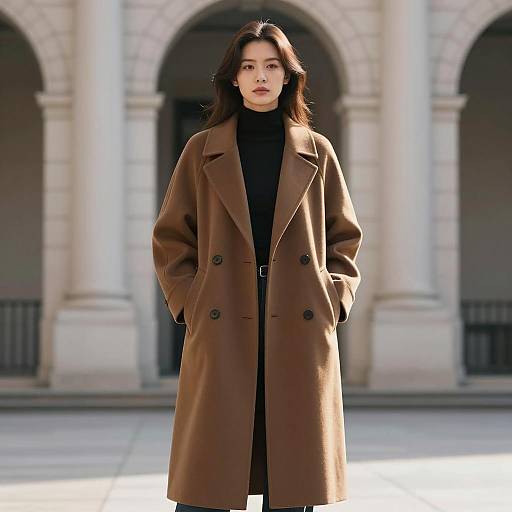 Photorealistic Urban Asian Woman in Maxi Coat