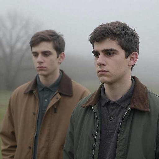 Serious Men in Foggy Outdoor Setting