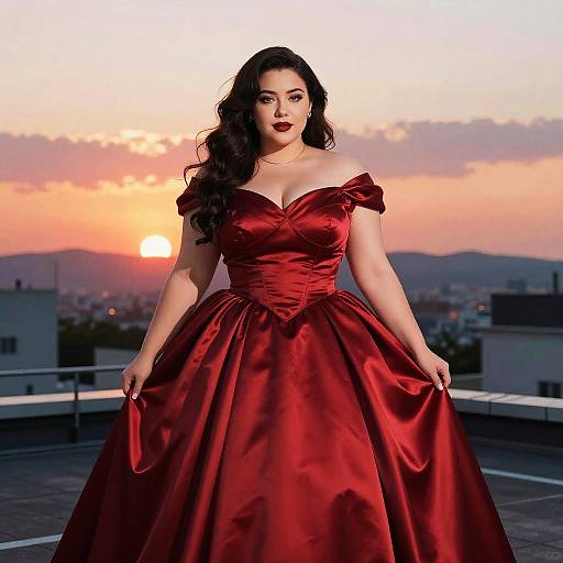 Elegant Woman in Red Satin Gown