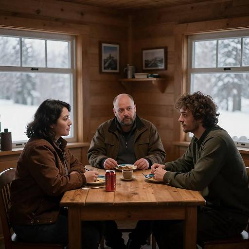 Warm Cabin Gathering in the Snow