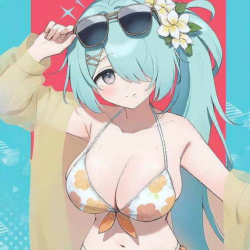 Illustration of Hiyori (swimsuit) (blue archive), blue archive in the style of Citron 82