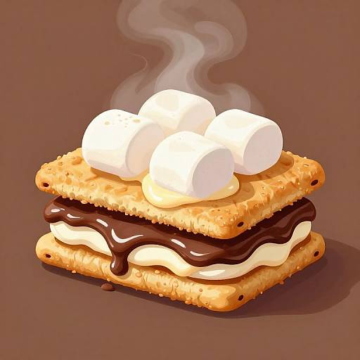 Vibrant Cartoon Campfire S'more Illustration