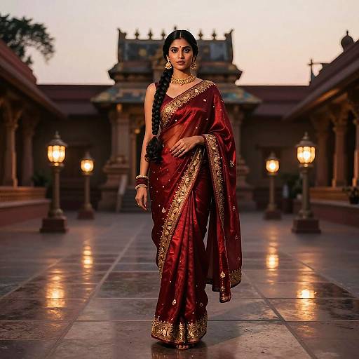 Poised South Asian Woman in Temple