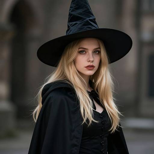 Blonde Girl in Witch Hat and Cape