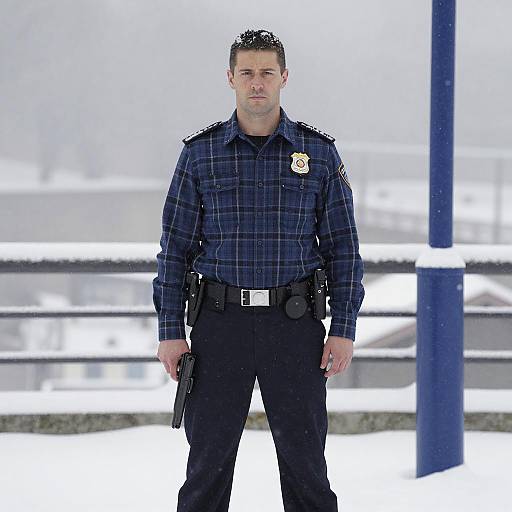 Serious Man with Gun in Snowy Setting