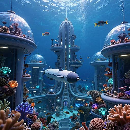 Futuristic Underwater City with Bioluminescent Coral
