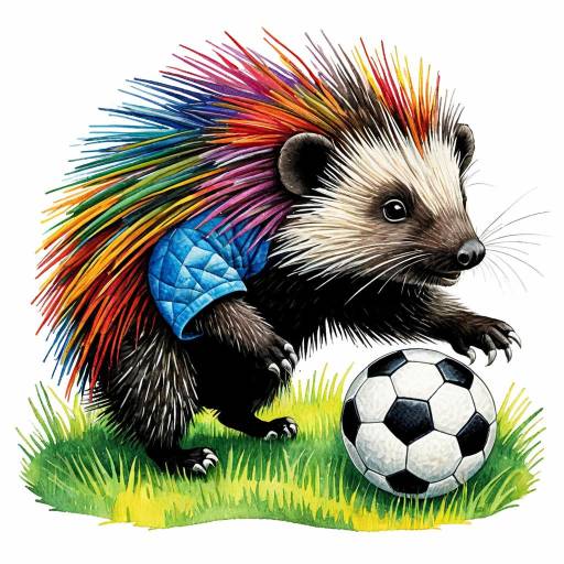 Colorful Porcupine Playing Soccer Illustration